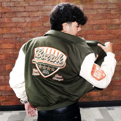 BOZRVK Jaket Varsity Pria Unisex Champion Army Full Bordir