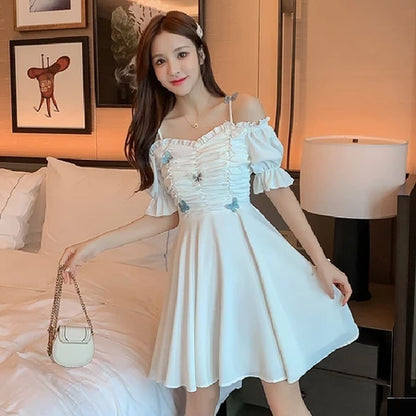 YIMITA summer korean style red long sleeve dress for woman mini formal elegant birthday party christmas dress for teens Lengan panjang