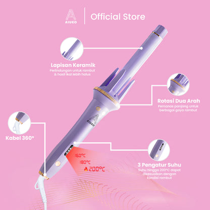 AIUEO Catokan Rambut Rose 168 Catok Keriting Rambut Otomatis Plat Keramik Warna Ungu