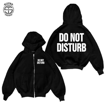 SIXPRO - Jaket Sweater Hoodie Boxy Zipper Do Not Disturb Black Self Control Unisex Oversize