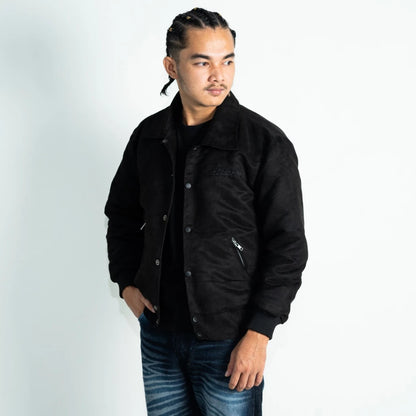 BOZRVK Suede Jaket Pria Kasual Black Snap Button