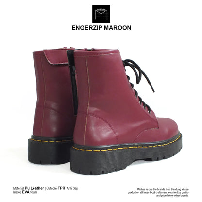 MIkihas - Sepatu Boot Pria Wanita Fashion Kasual Kulit Maroon 8 Hole - Engers Zip