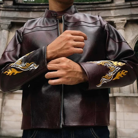 BOZRVK Sentinel Red Leather Jacket - Jaket Pria Classic & Modern