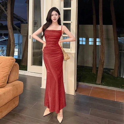 EMITA BLOOM baju dress brown backless pantai wanita ketat kondangan simple elegan kekinian korean style gaun pesta mewah elegan