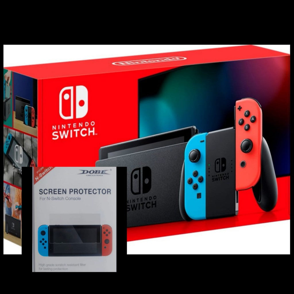 Nintendo Switch V2 Neon Bonus Tempered Glass