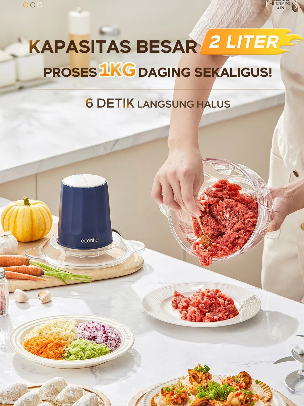 ecentio penggiling daging blender 2L chopper daging dan bumbu 6 Pisau blender mpasi bayi peralatan dapur chopper choper blender bumbu