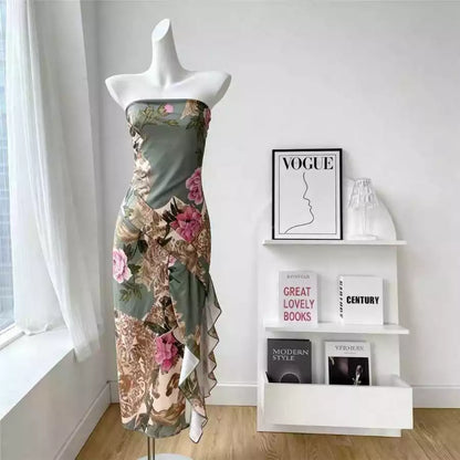 EMITA BLOOM fairy dress pink soft wanita korea baju flowy long dress pantai press Body korea style cantik dress tanpa lengan midi dress