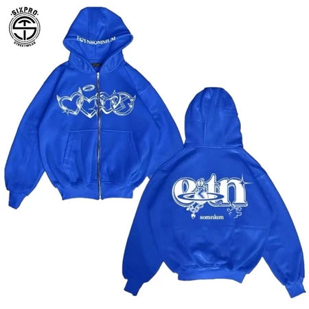 SIXPRO - Hoodie Boxy Zipper Elegance Biru Oversize Unisex Pria Wanita Termurah