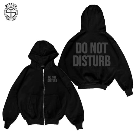 SIXPRO - Jaket Sweater Hoodie Boxy Zipper Do Not Disturb Black Self Control Unisex Oversize