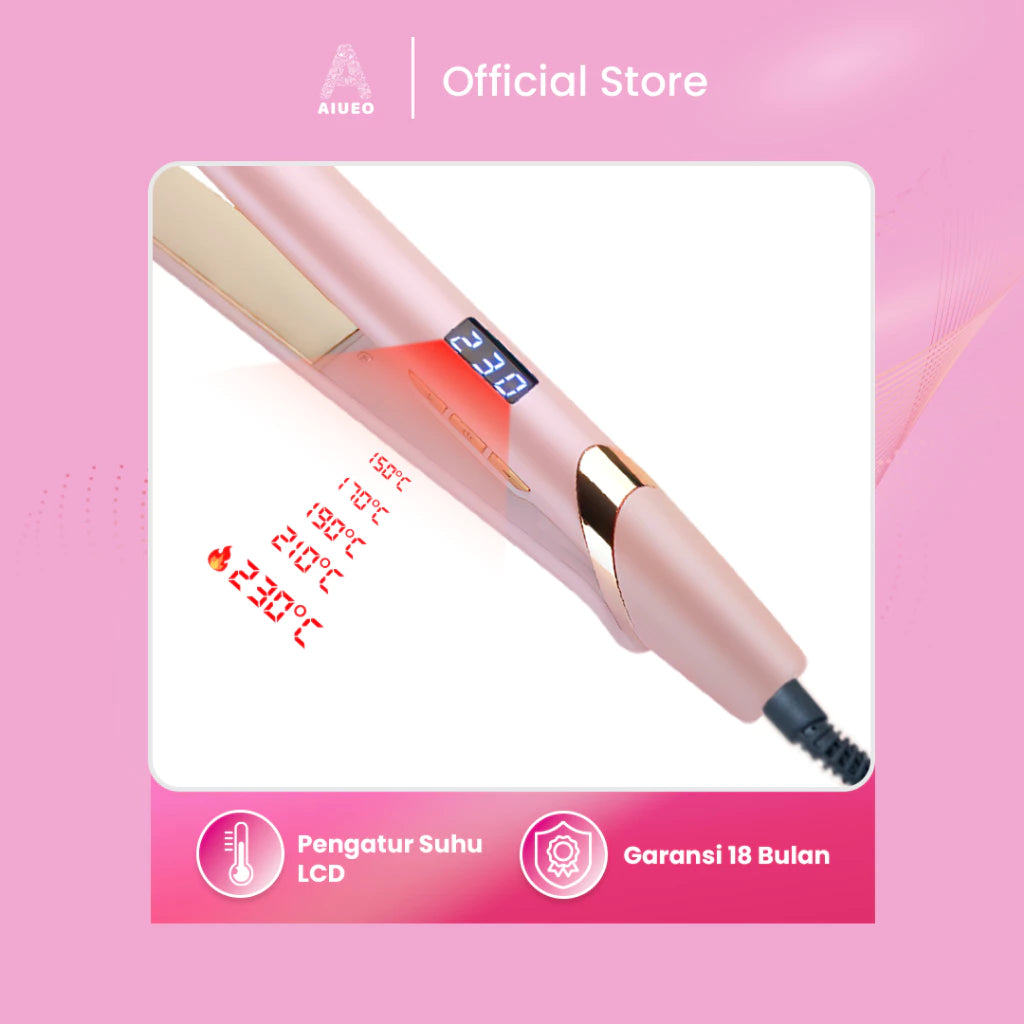 AIUEO Catokan Rambut 517 Dioda Alat Catok Rambut 3in1 Plat Kecil 35 Watt Kabel Putar Warna Pink