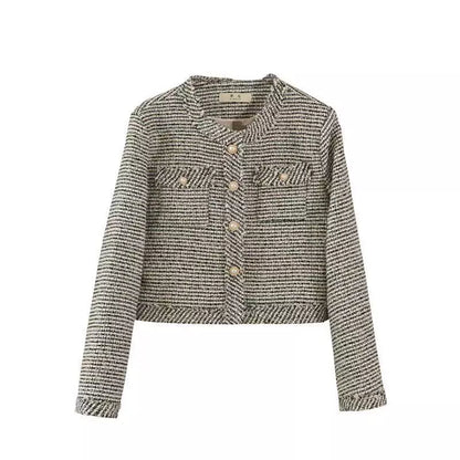 EMITA BLOOM tweed blazer crop wanita kekinian atasan outer biru muda lengan pendek wanita cardigan kondangan aesthetic korea style