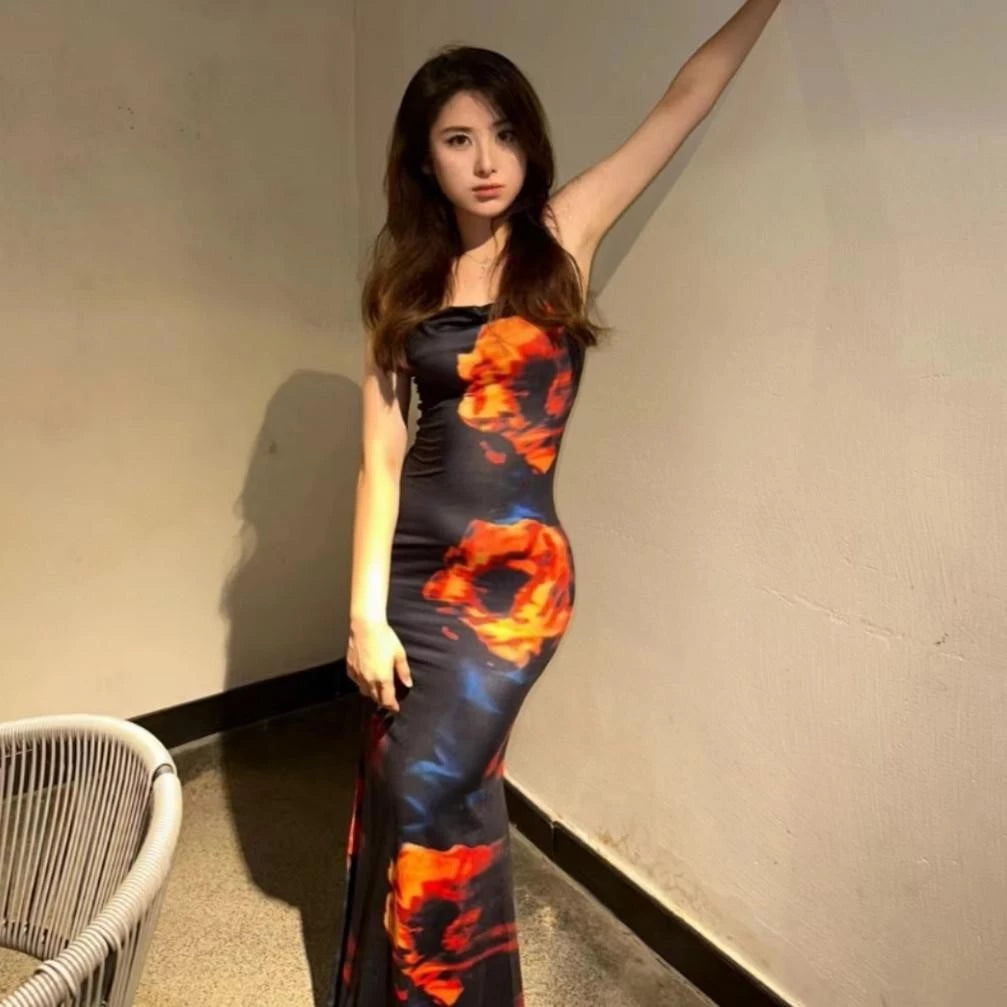 YIMITA baju sexy party dress bodycon midi orange lengan pendek wanita korean style pantai dress terbaru 2026 import