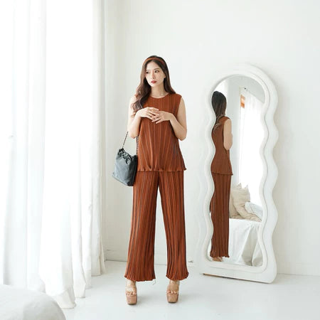 One Set Plisket / Setelan Plisket / Oneset Tanktop Kulot Plisket / Atasan Plisket / Kulot Plisket