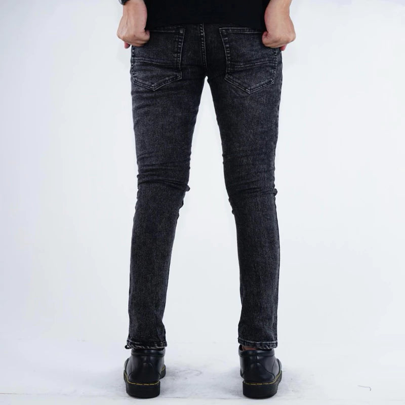 BOZRVK Ripped Jeans Skinny Fit Black Wash Stretch