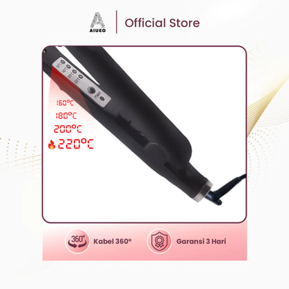 AIUEO Catokan Rambut 823 Alat Catok 3 in1 Meluruskan Keriting dan Blow Rambut Daya Rendah - Warna Hitam