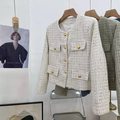 EMITA BLOOM outer hitam crop top lengan panjang kondangan wanita kekinian korean style lebaran 2026 tweed blazer wanita premium
