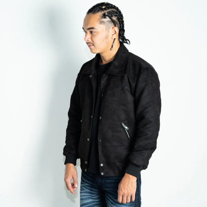 BOZRVK Suede Jaket Pria Kasual Black Snap Button