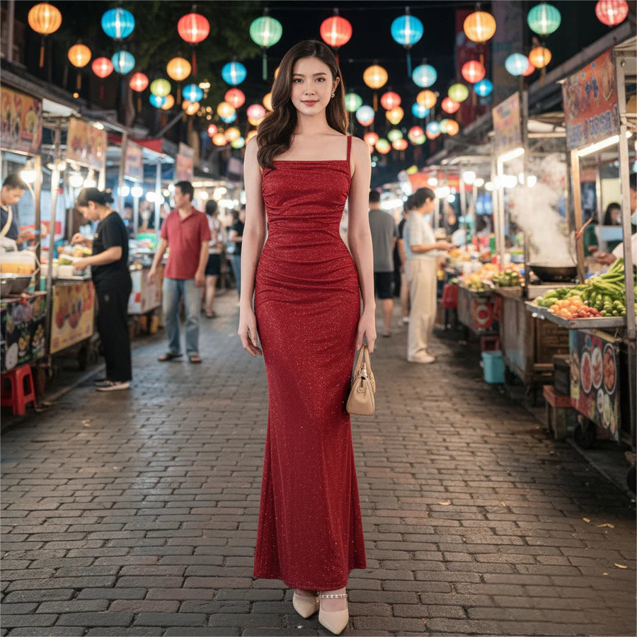 EMITA BLOOM long dress hitam panjang wanita party dress sexy elegant korean style dress pesta import dress press body panjang outfit