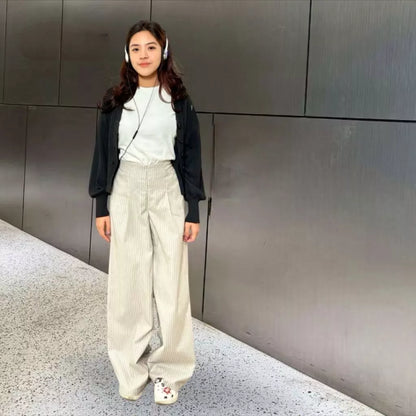 CITY PANTS - CELANA TIDUR TIPIS PANJANG WANITA KANTOR KULIAH MOTIF GARIS KULOT PINSTRIPE KARET LEMBUT LOOSE KOREAN