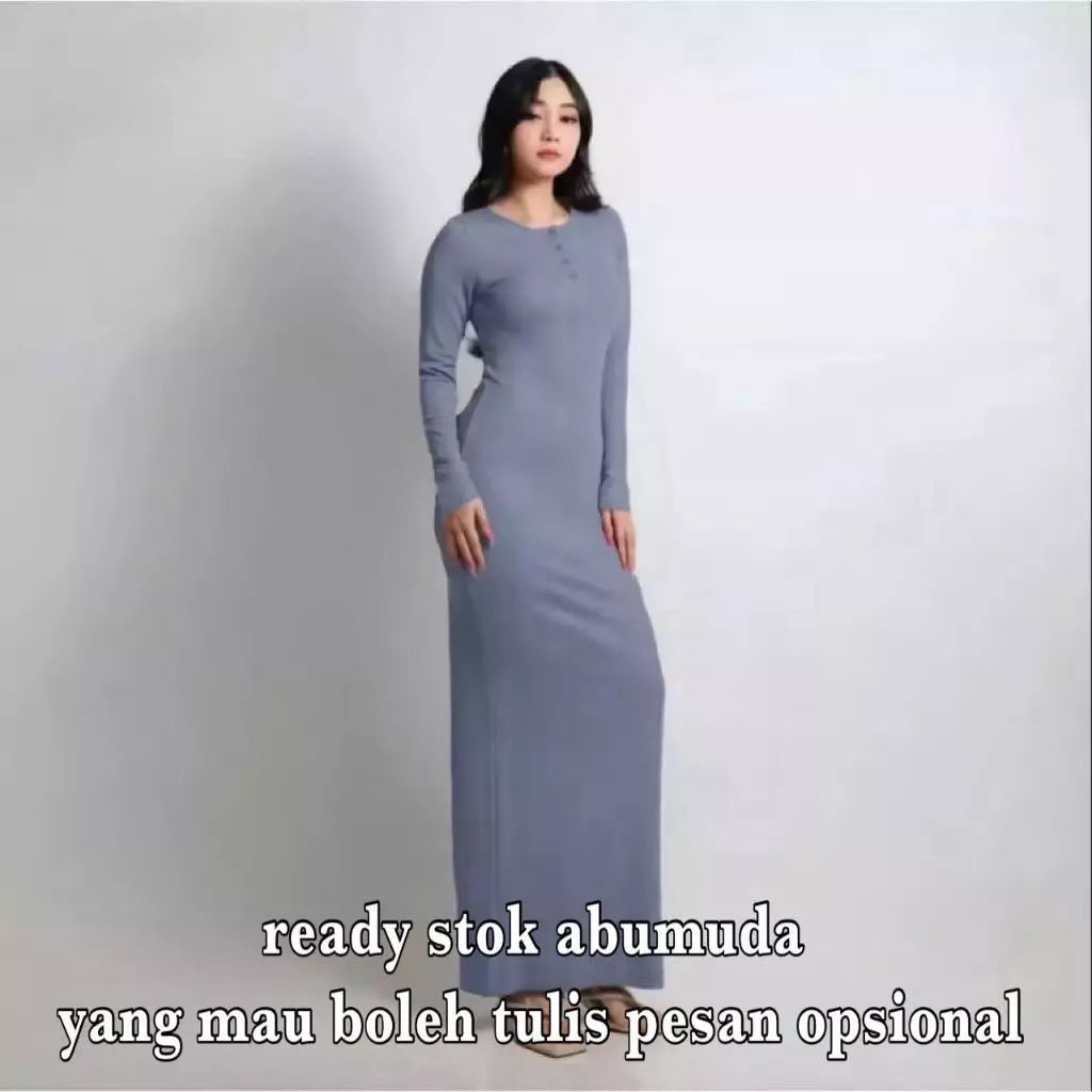 TERLARIS Dress Arisha | Arisha Casual Long Dress Wanita Knit Kancing Korean Style / Dress press bodycon / Dress pantai KNIT RIB