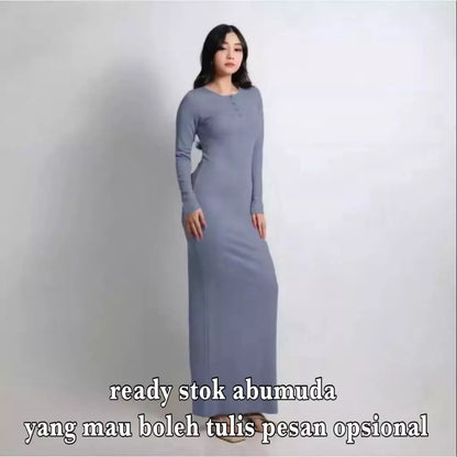 TERLARIS Dress Arisha | Arisha Casual Long Dress Wanita Knit Kancing Korean Style / Dress press bodycon / Dress pantai KNIT RIB