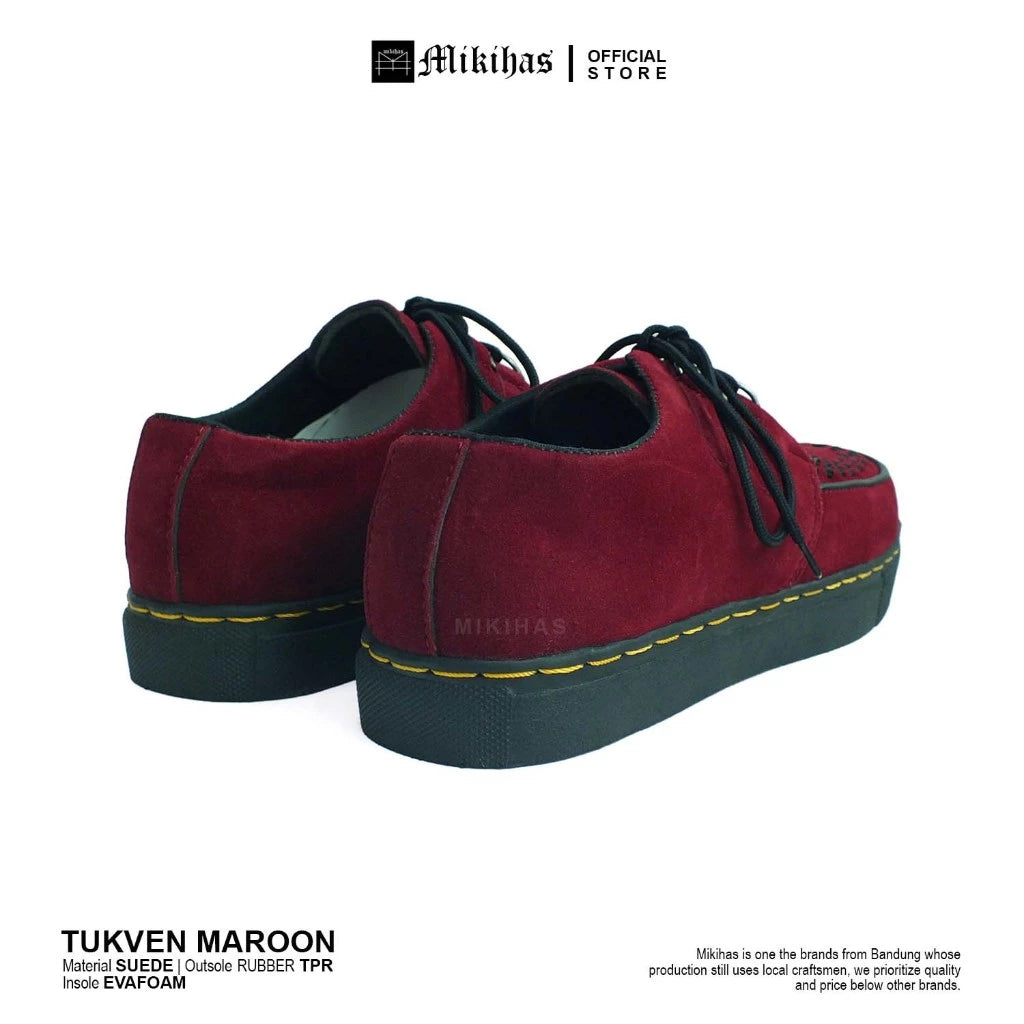 Mikihas Tukmar - Sepatu Pria Oxford Kulit Suede Merah Maroon Big Size 39-44