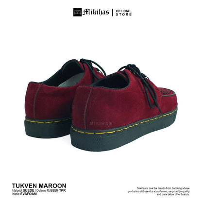 Mikihas Tukmar - Sepatu Pria Oxford Kulit Suede Merah Maroon Big Size 39-44