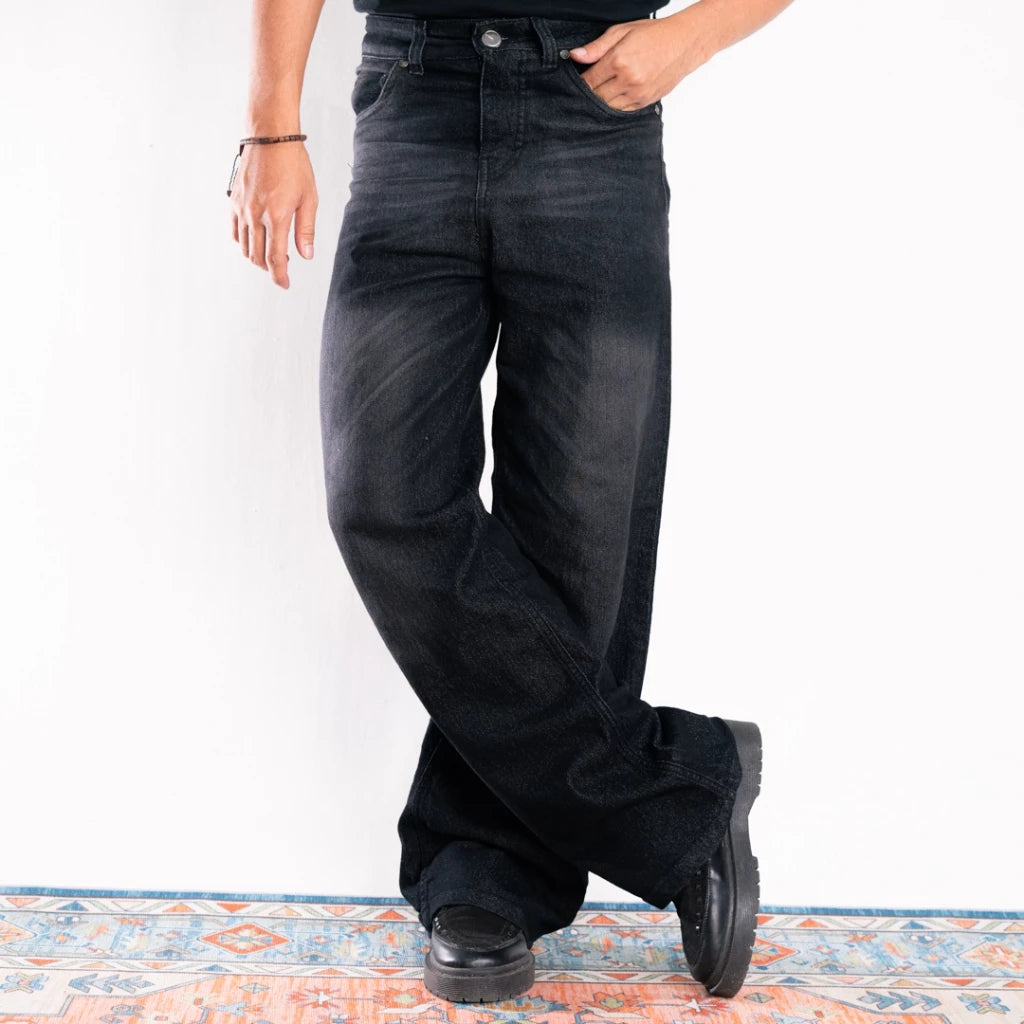 BOZRVK BAGGY JEANS - Celana Jeans Baggy Skena Wide Legs Loos Fit -Celana Gombrong - Baggy Pants - Nubie Black Series