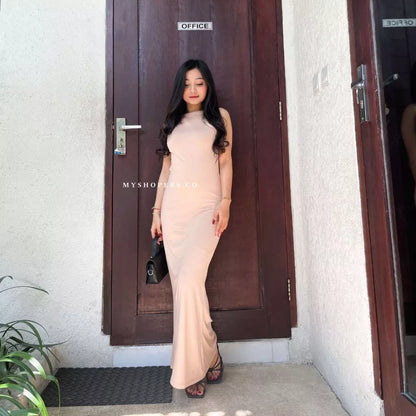 Luna Backless Dress Wanita Spandek Premium