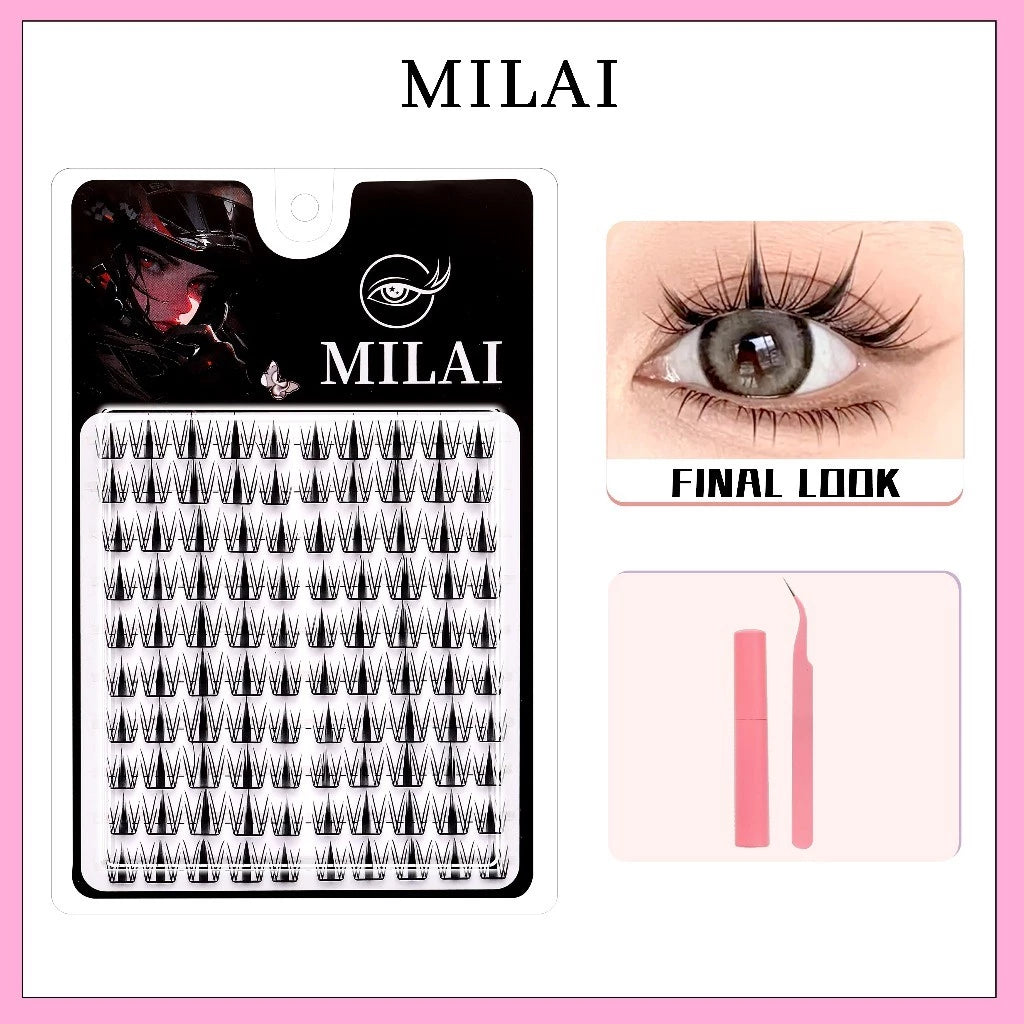 MILAI A91 Natural / Korean Bervolume Bulumata Palsu Serat Kapas Hitam Pekat 10-12mm