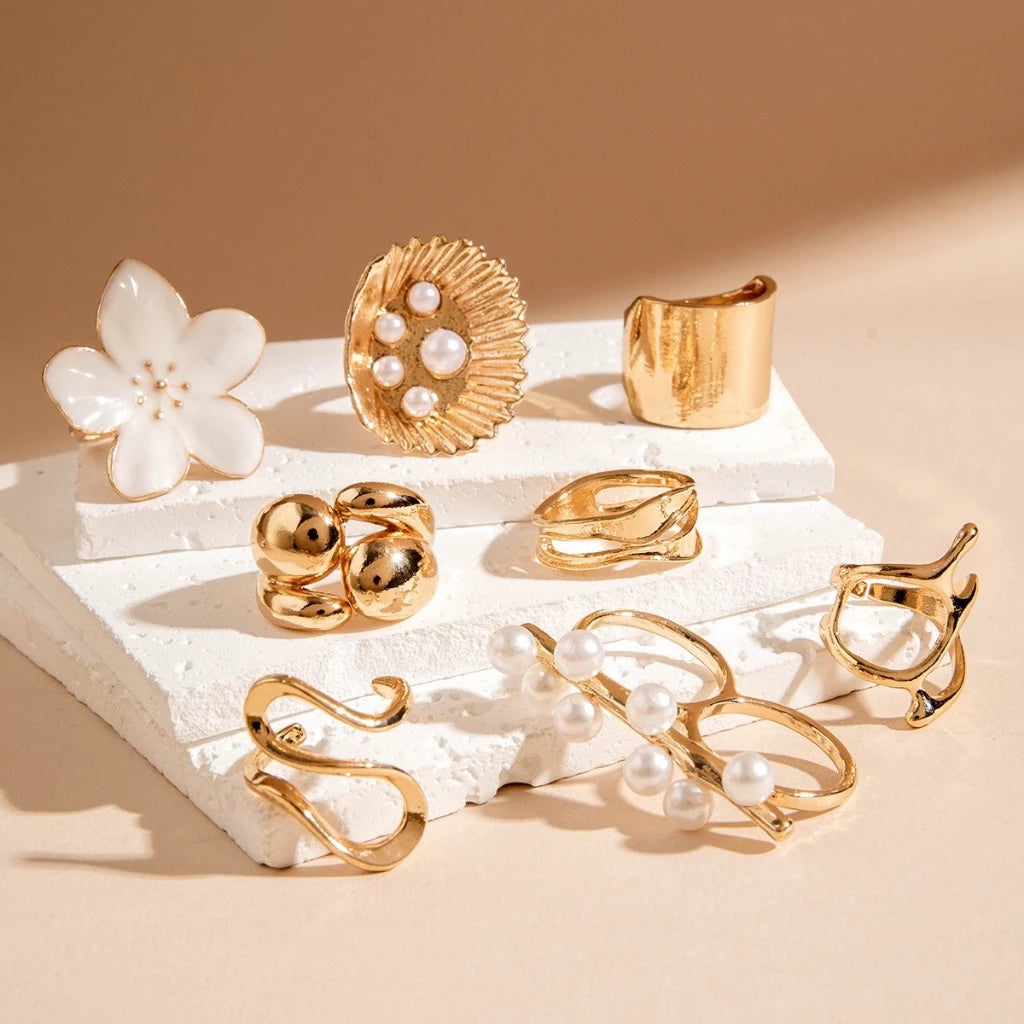 12pcs Cincin Fashion Terbuka Geometris Emas Sliver Set Cincin Gaya retro chic Tren Pribadi Wanita