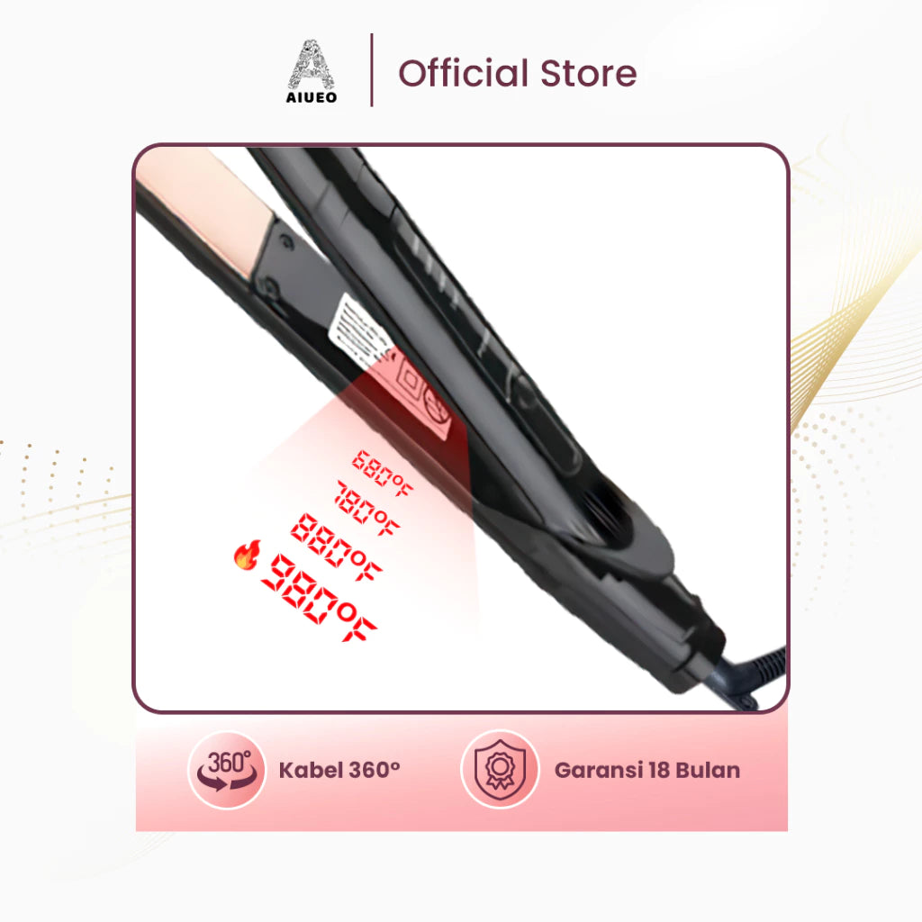 AIUEO Catokan Rambut Chia 8889 Catok Rambut 2 in 1 Hair Straightener and Curly Plat Keramik Untuk Rambut Kasar - Warna Hitam