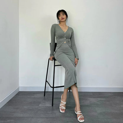 [ELEVENBASIC] HANNA KNIT SET | ONE SET LONG SLEEVE | SETELAN WANITA LENGAN PANJANG ROK & CELANA RAJUT