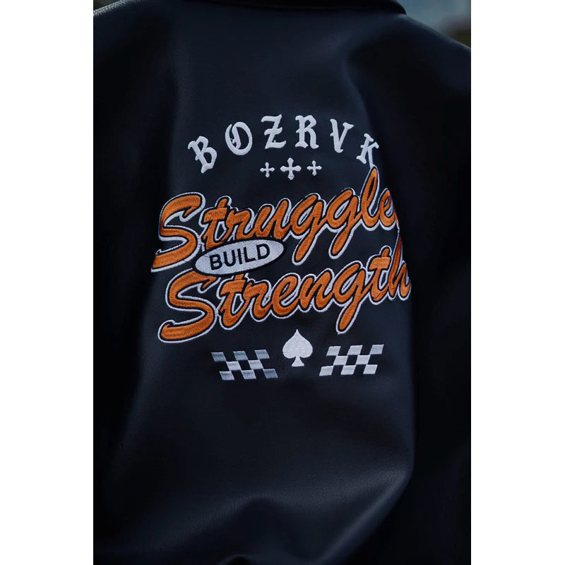 BOZRVK Jaket Varsity Unisex Hitam Leather Full Bordir