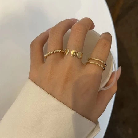 Sadyye 10PCS/SET Cincin Tanaman Rambat Cincin Berongga Bunga Bunga Sederhana Mutiara Imitasi