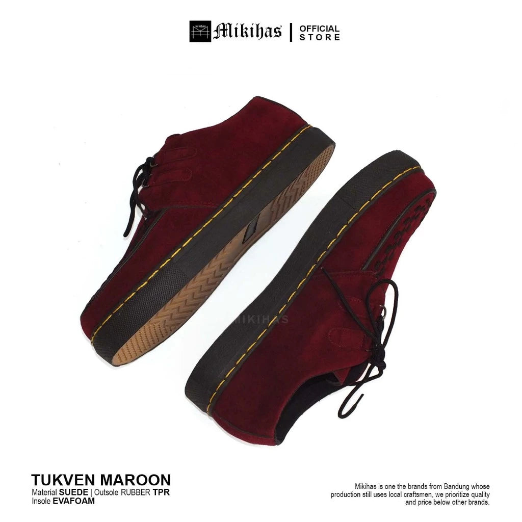 Mikihas Tukmar - Sepatu Pria Oxford Kulit Suede Merah Maroon Big Size 39-44