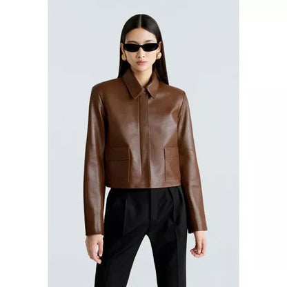 - Jacket Leather Wanita Outter crop