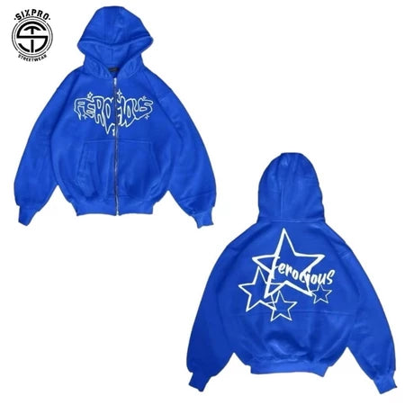 SIXPRO - Hoodie Boxy Zipper Elegance Biru Oversize Unisex Pria Wanita Termurah