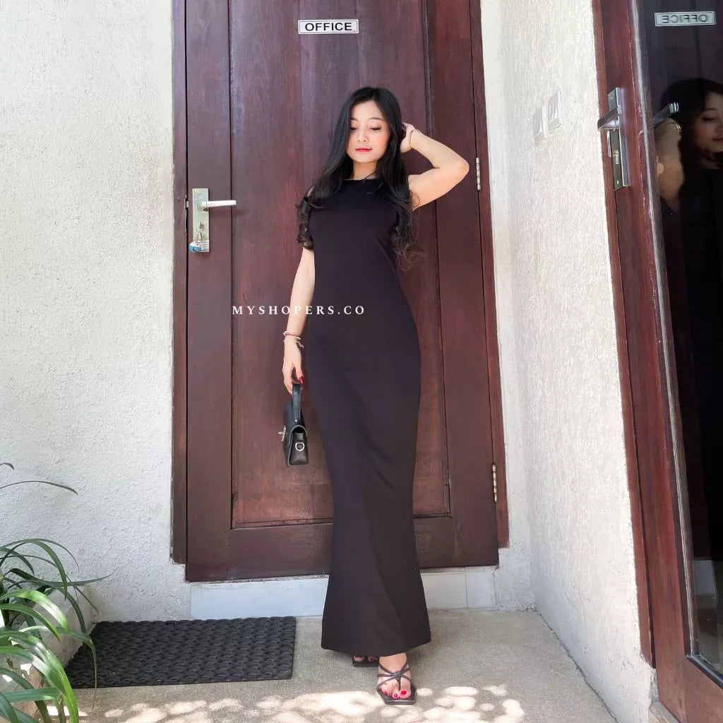 Luna Backless Dress Wanita Spandek Premium