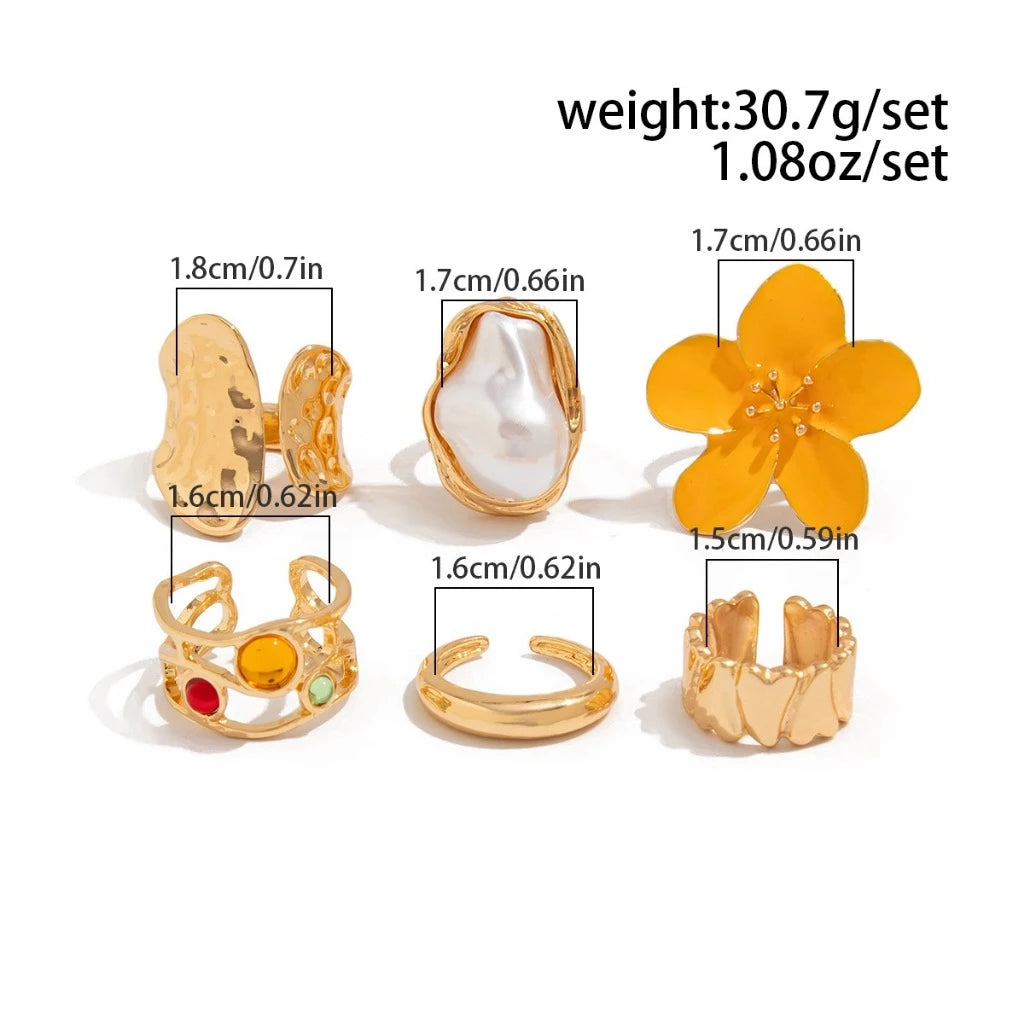 8 Pcs/Set Cincin Fashion Emas Gaya Retro Bohemian Aksesoris Rantai Silang Berongga Cincin Punk Paduan Seratus