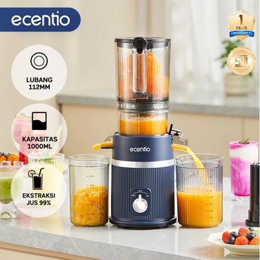 ecentio Slow Juicer Low Watt Juicer Buah Tanpa Ampas 82mm Easy Juice Filter-Free Low Watt Easy Clean Tanpa Potong Buah