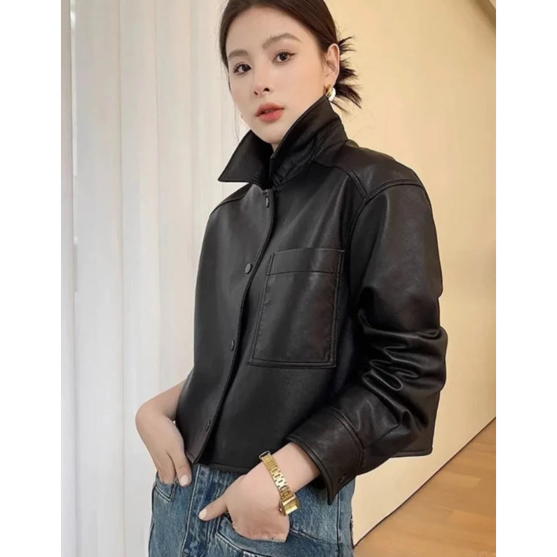 - Leather Jacket Wanita Casual Branded Semi Kulit Premium faux synthethic leather kekinian