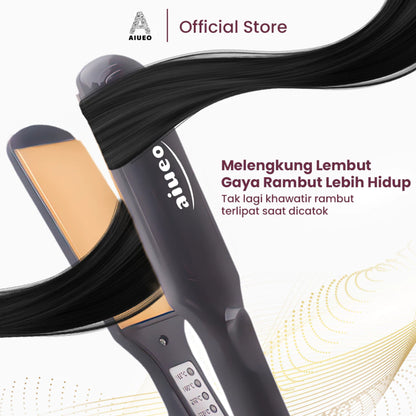 AIUEO Catokan Rambut 823 Alat Catok 3 in1 Meluruskan Keriting dan Blow Rambut Daya Rendah - Warna Hitam
