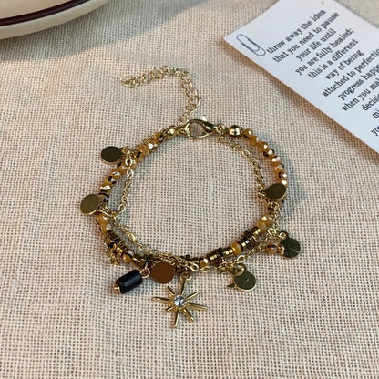 Set Kalung dan Gelang Wanita Gaya Vintage Manik Emas Ornamen Bulan Bintang Couple Fashion Aesthetic