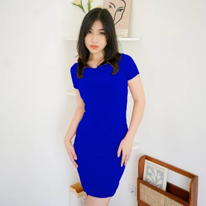 NZINGA Berly | Dress Wanita Polos Lengan Pendek - Bodycon Slim Fit Casual Elegan | Ukuran S - XXL