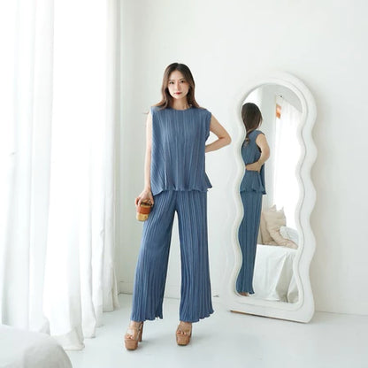 One Set Plisket / Setelan Plisket / Oneset Tanktop Kulot Plisket / Atasan Plisket / Kulot Plisket