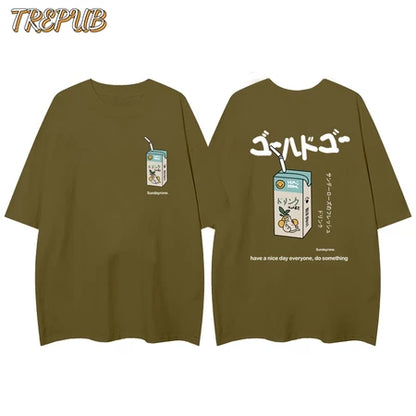 TREPUB.T-shirt Oversize Drink box Baju Kaos Korean Style | Pria Wanita /129