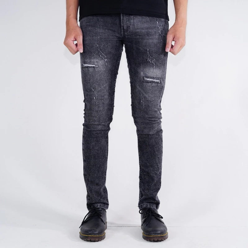 BOZRVK Ripped Jeans Skinny Fit Black Wash Stretch