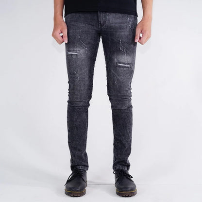 BOZRVK Ripped Jeans Skinny Fit Black Wash Stretch
