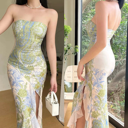 EMITA BLOOM dress hitam wanita party dress wanita kekinian long dress press body sexy lengan korean style y2k dress pantai jumbo (XS-